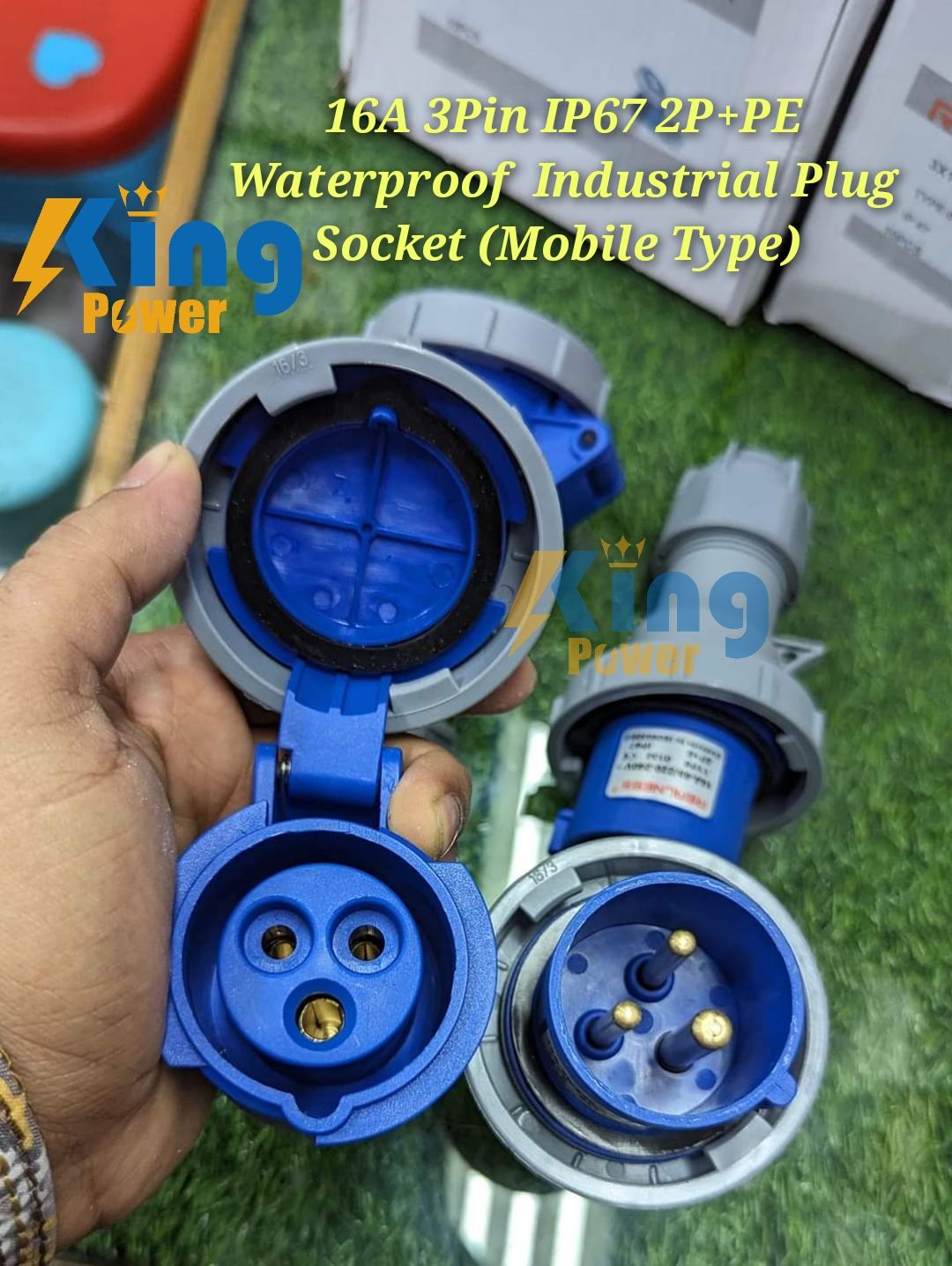 Industrial Plug Socket 16A 3Pin IP67 2P+PE Waterproof (Mobile Type & Well Type Same price). 