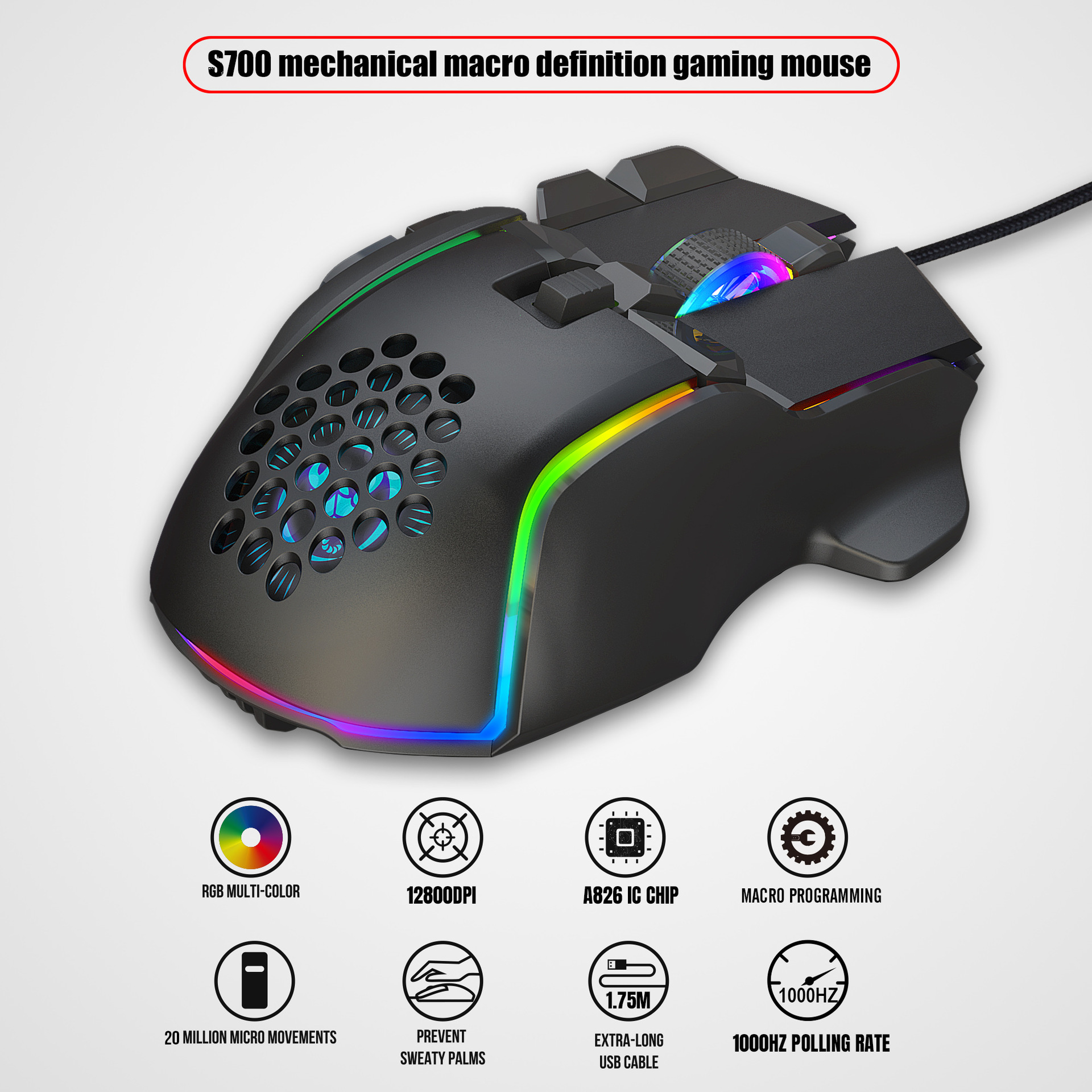 10 Buttons 12800 DPI USB Gaming Mechanical Mouse RGB Backlit Computer Gamer Programmable Wired Mice For Laptop PC Desktop. 