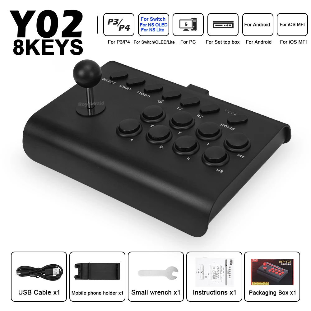 Y02 Arcade Joystick for PS4/PS3/Xbox One/Switch OLED/Android/iOS Wired Wireless Street Fighter Controller w Macro/Turbo Function. 