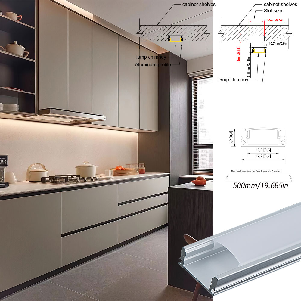 17x7mm (5pcs) 0.5m U Shape Aluminum Extrusion Profile Channel with PC Diffuser and Accessories Do Not Include Led Strips. 