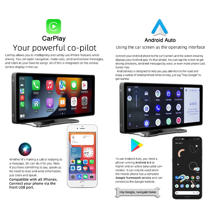 Hippcron 10.26” CarPlay Android Auto Car Radio Multimedia Video Player IPS Touch Screen With AUX USB Rearview Camera. 