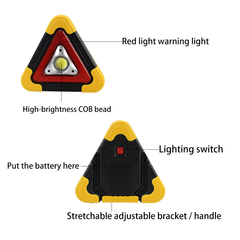 Triangle Warning Sign Road Safety Alarm lamp Portable Emergency Breakdown Flashing light on hand Car LED Work light. 
