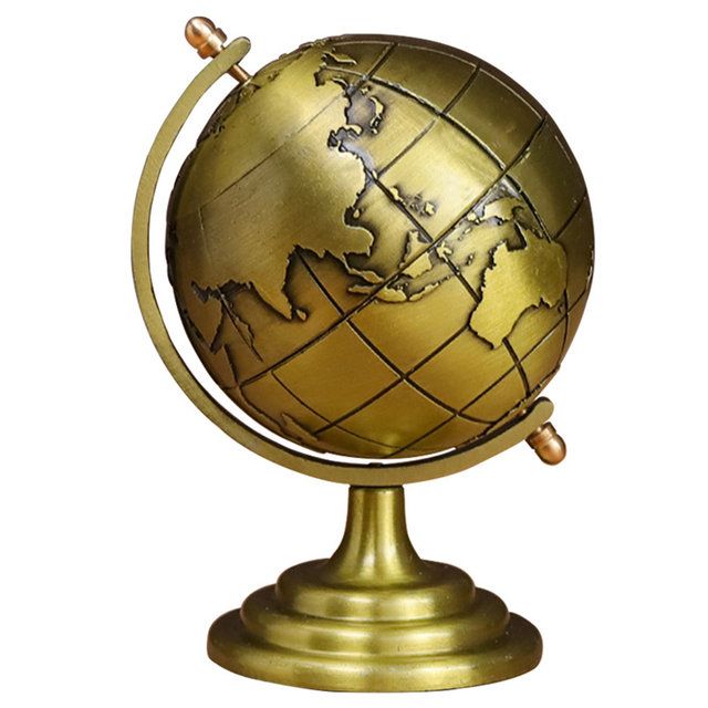Retro 3D Terrestrial Globe Brass Finish Decorative Showpiece for Home Office Desk and Educational Use. 