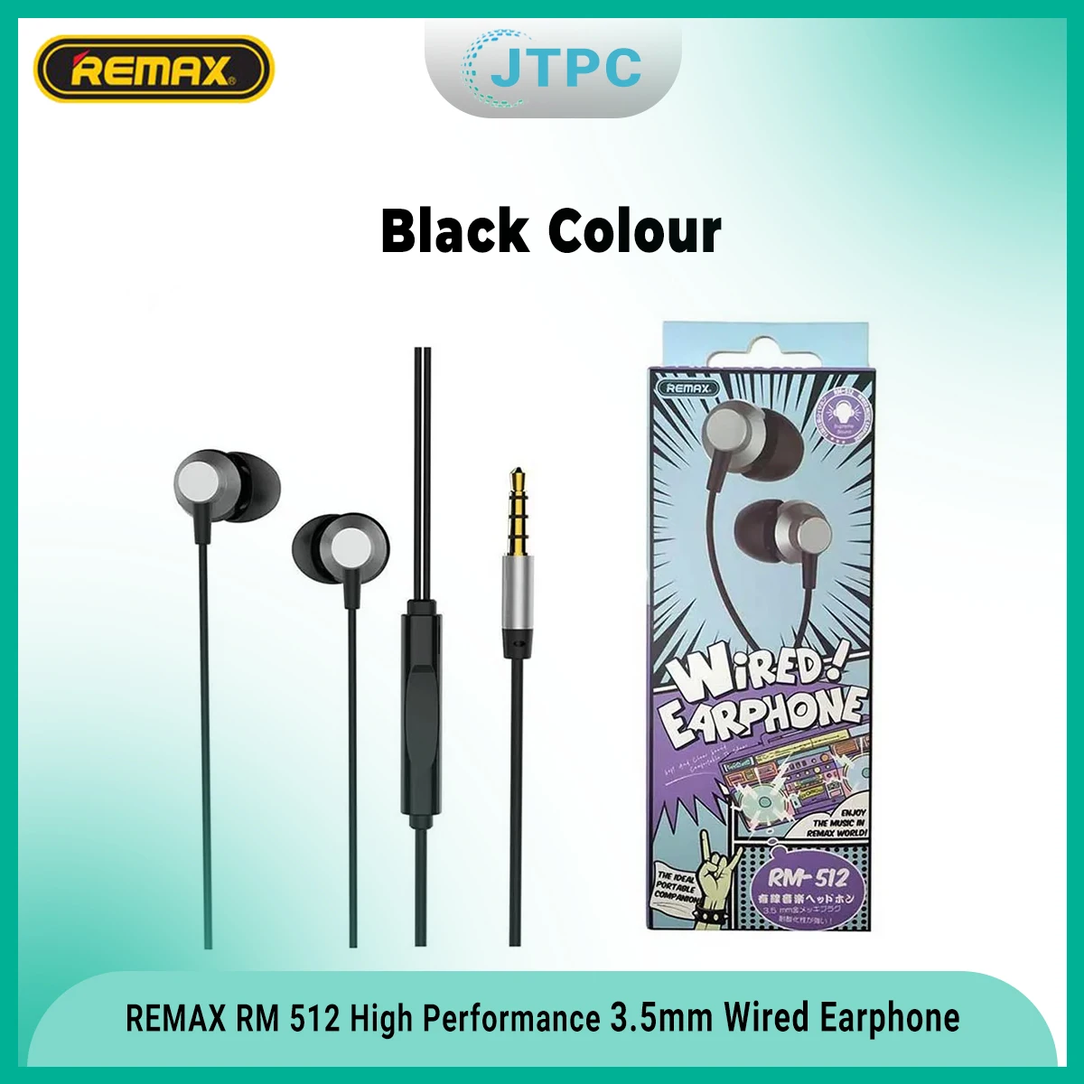 Original Remax RM-512 Wired Earphones – Stylish Metal Design, 3.5mm Jack, Superior Sound Quality