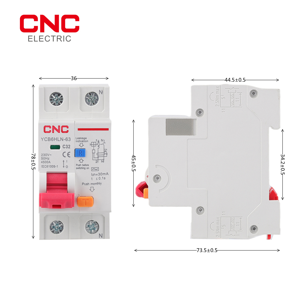 CNC 230V 50/60 HZ RCBO MCB 30mA Residual Current Circuit Breaker With Over Current And Leakage Protection 6/10/16/20/25/32/40 A. 