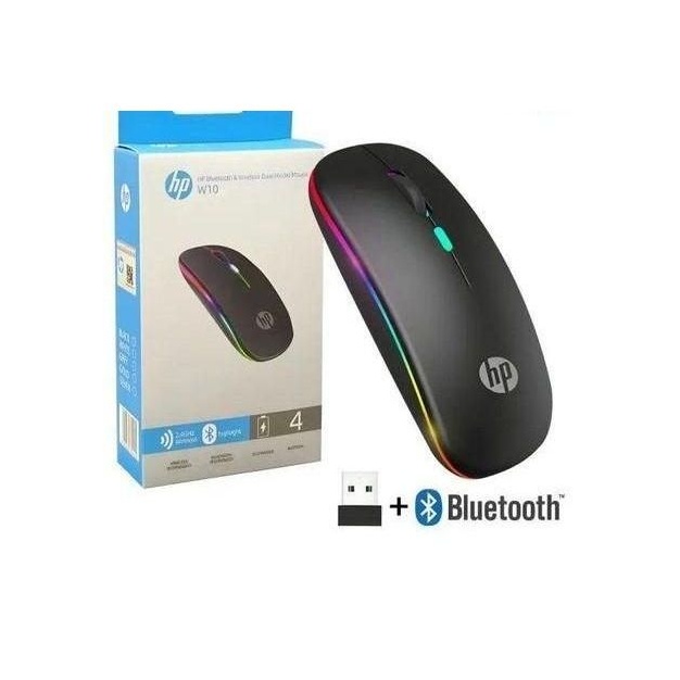 H p W10 Dual Mode Wireless Mouse RGB Rechargeable Mouse Wireless Computer Silent Ergonomic Gaming Mouse for Laptop PC, mobile. 