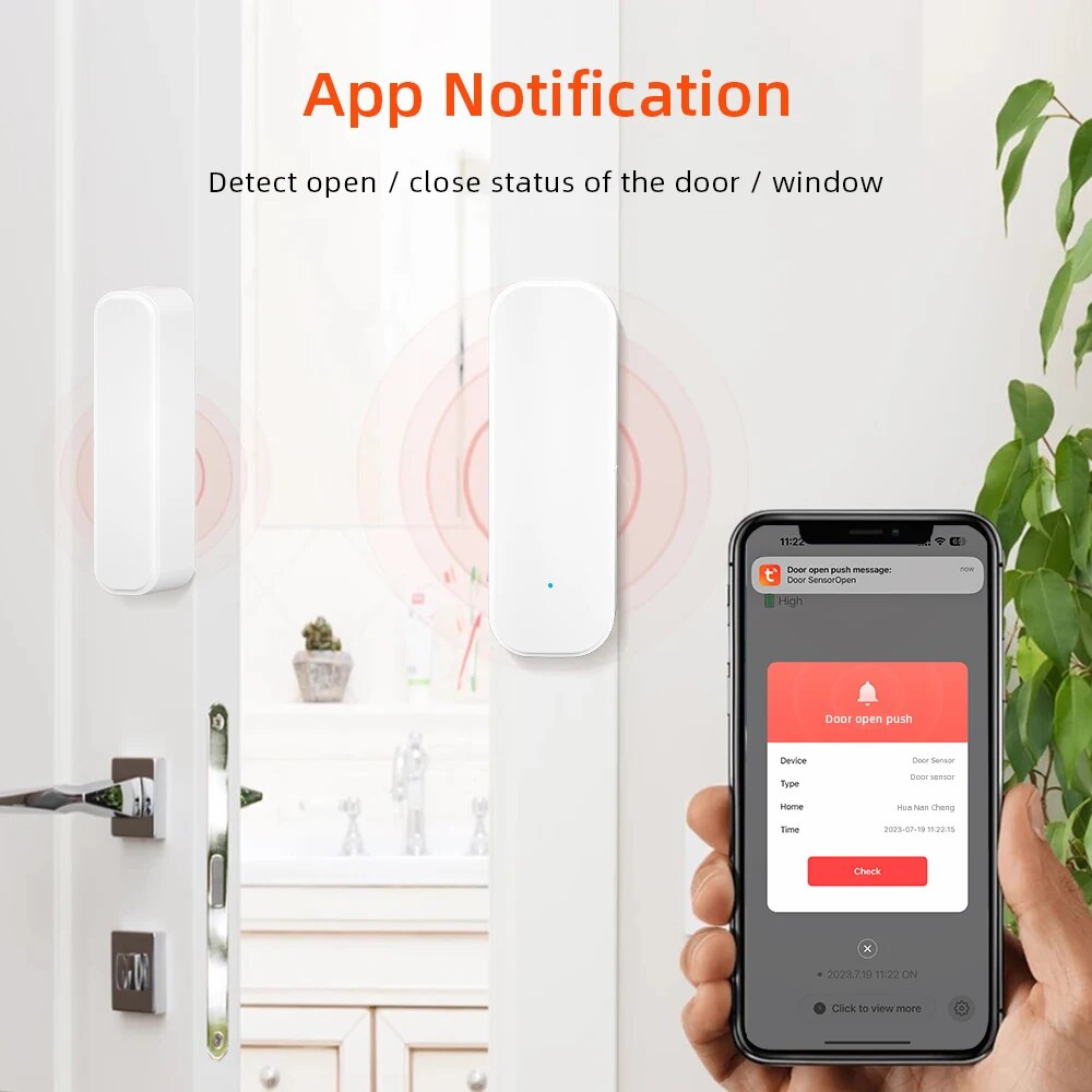 ONENUO Tuya Smart WiFi Door Sensor Open Close Detector Smartlife App Control Notification Compatible with Alexa Google Home. 