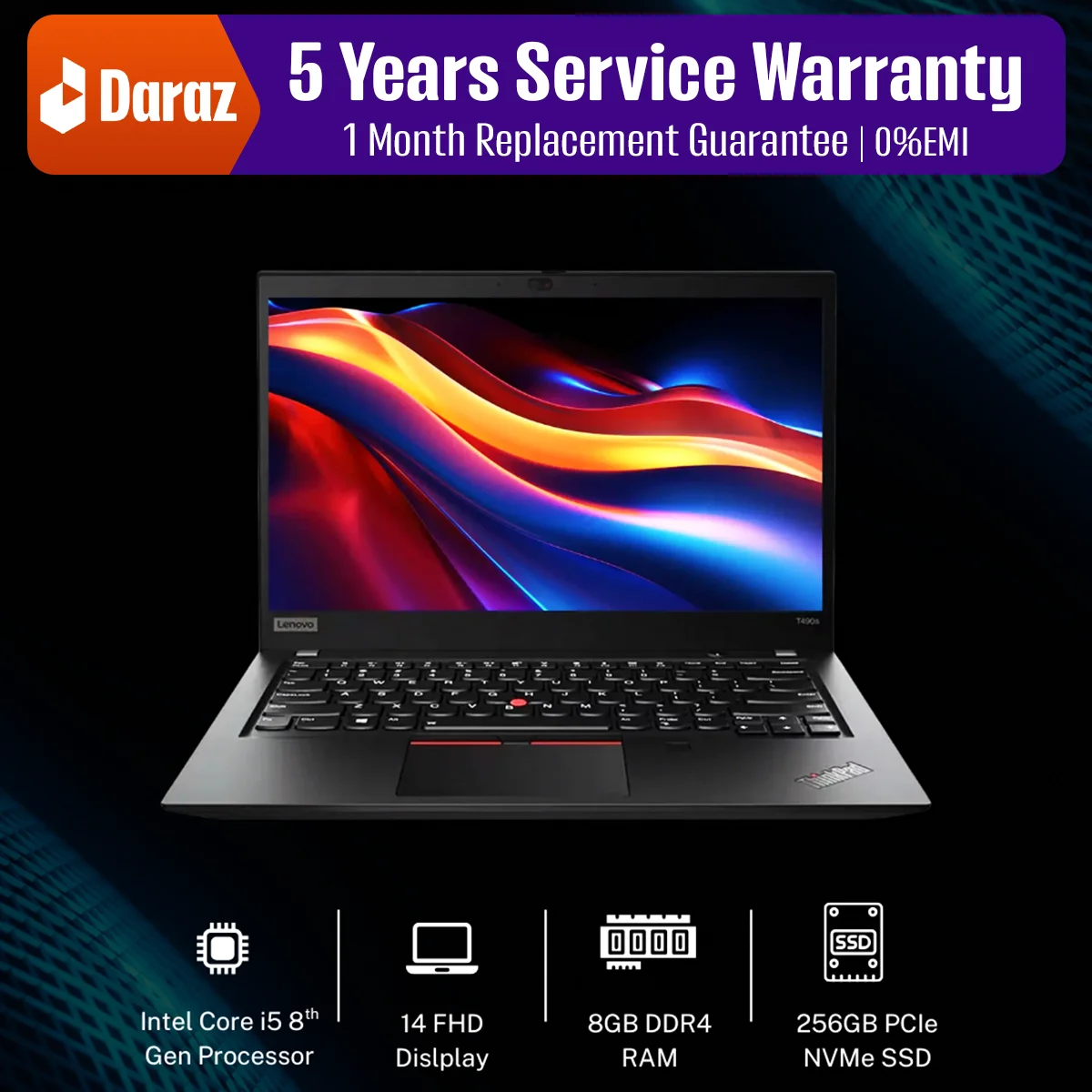 Lenovo ThinkPad T490s, 8th Gen Core i5, 8GB DDR4 RAM, 256GB SSD, 14“ FHD Display  (Refurbished)