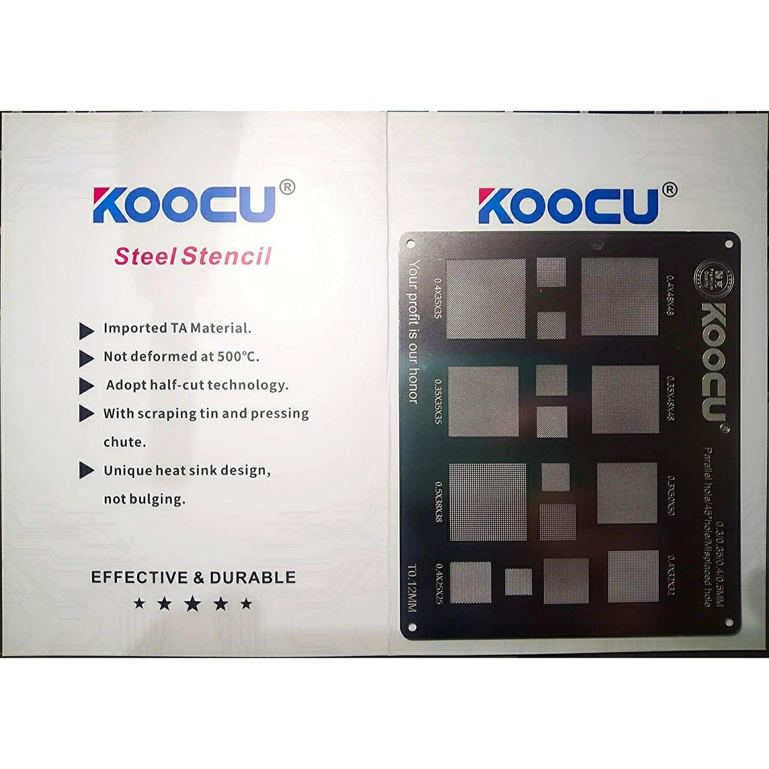Kocu multiple objective BGA Rebeling Stencil 0.3/0.35/0.4/Parallel/45 degree hole 0.5mm direct heat template Solder Rework Net. 