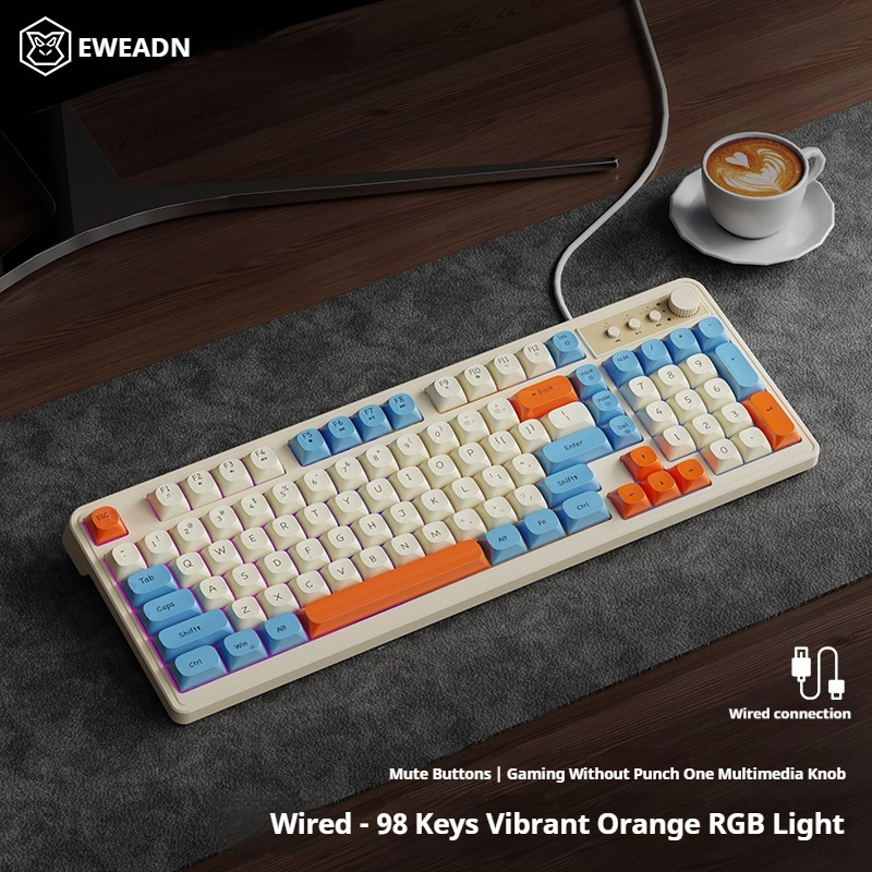 EWEADN G98 Gaming Office Keyboard, film with rainbow Backlit USB Wired Computer External Quiet, Digital area,Digh appearance