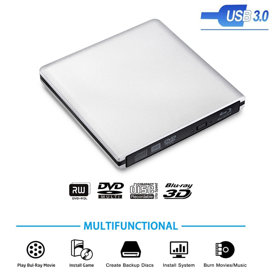 External USB3.0  Blu-Ray Burner Writer Optical DVD Drive BD-RE 3D Blu-Ray Reader  for Windows/MAC OS. 