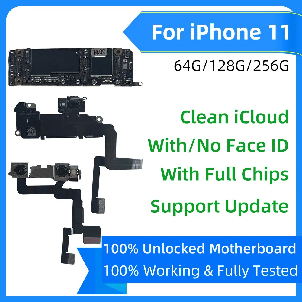Tested For iPhone 11 pro max Motherboard Logic board Clean iCloud Full chip unlocked mainboard with Face ID support IOS update. 