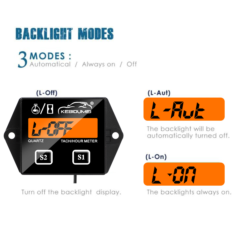 Kebidumei Digital Engine Tach Hour Meter Tachometer Gauge Engine RPM LCD Display Waterproof For Moto Marine Chainsaw Pit Boat. 