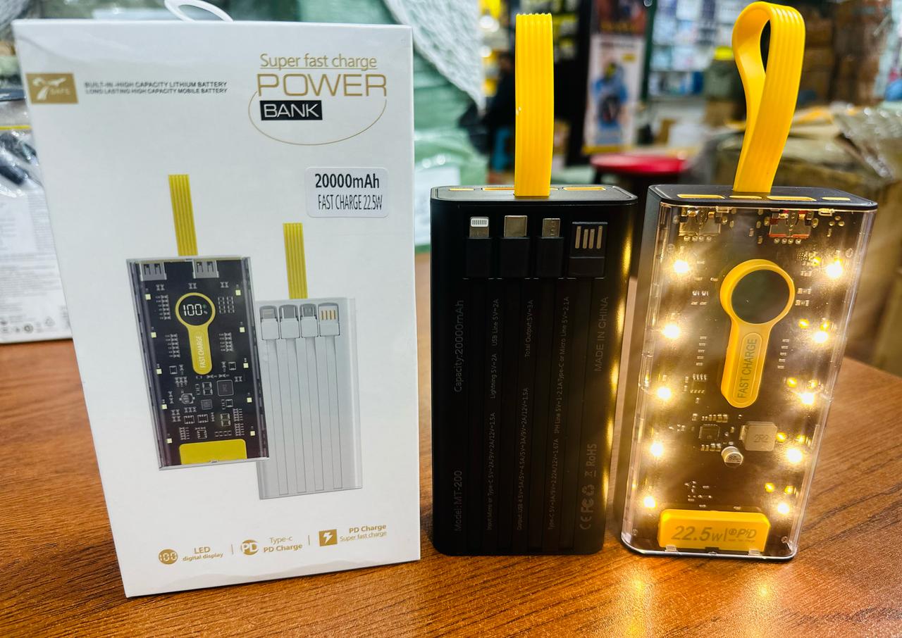pd22.5w transparent slim 10000mah power bank fast charging high capacity 20000mah powerbank with digital display built-in cables. 