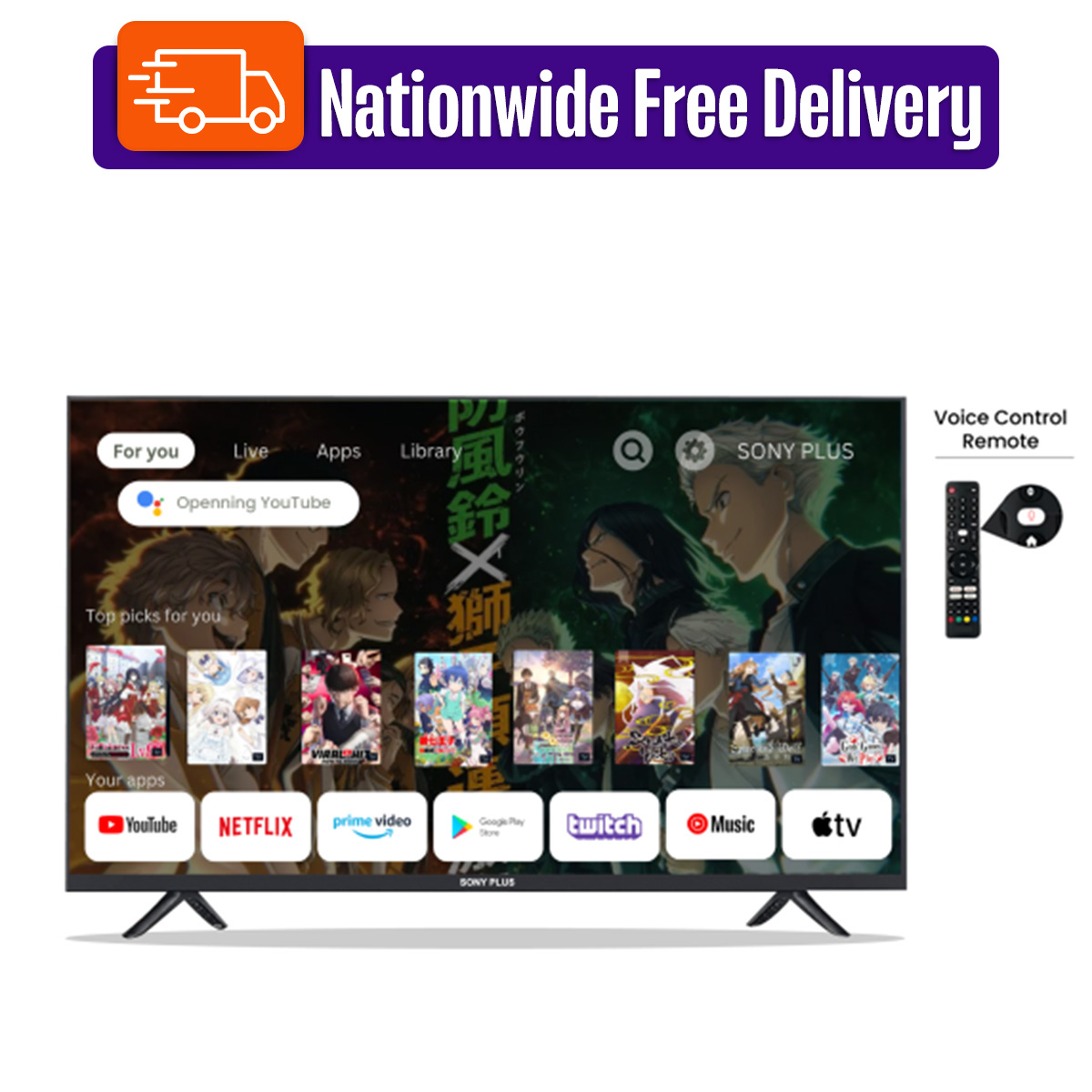 SONY PLUS 32″ SMART VOICE CONTROL ANDROID 4K SUPPORTED LED TV RAM 2GB ROM 16GB Android version 11.0 Built-In