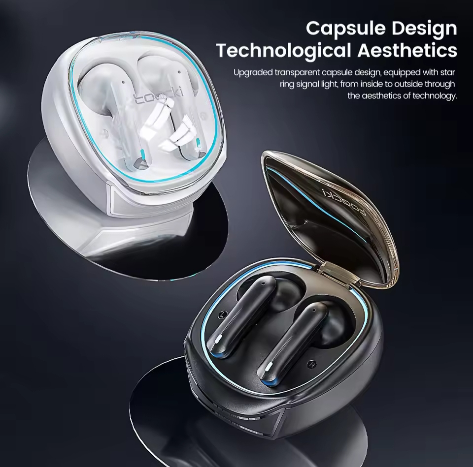 Toocki Bluetooth 5.3 Wireless Headphones Earphone TWS In-Ear Waterproof Headset LED 40H 35ms Low Latency Earbud with Microphone. 