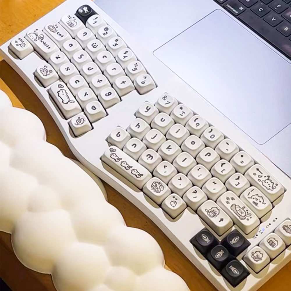 Naught Cat Black White Keycap 140 Keys MOA Profile PBT Keycaps Dye Sublimation for MX Switch Gaming Mechanical Keyboard Keycap. 