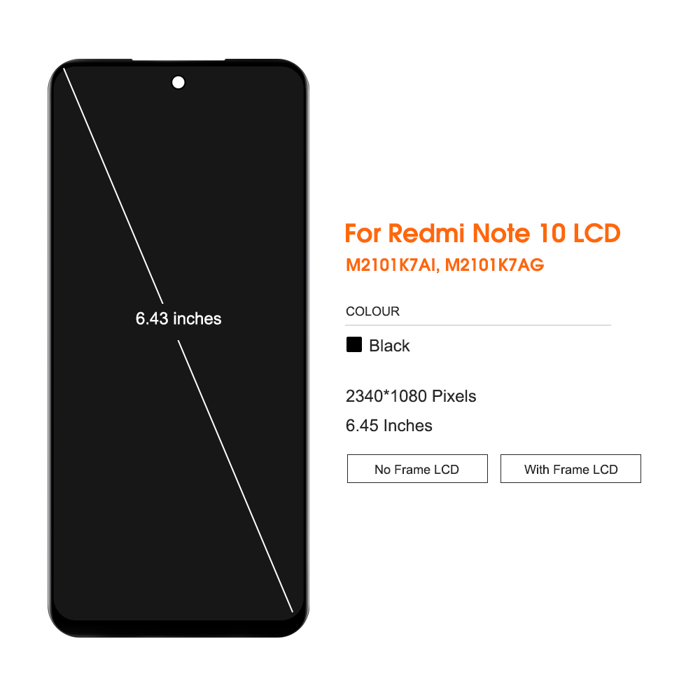 6.43'' Original For Xiaomi Redmi Note 10 4G M2101K7AI M2101K7AG LCD Display Touch Screen with Frame Digitizer For Redmi Note 10S. 