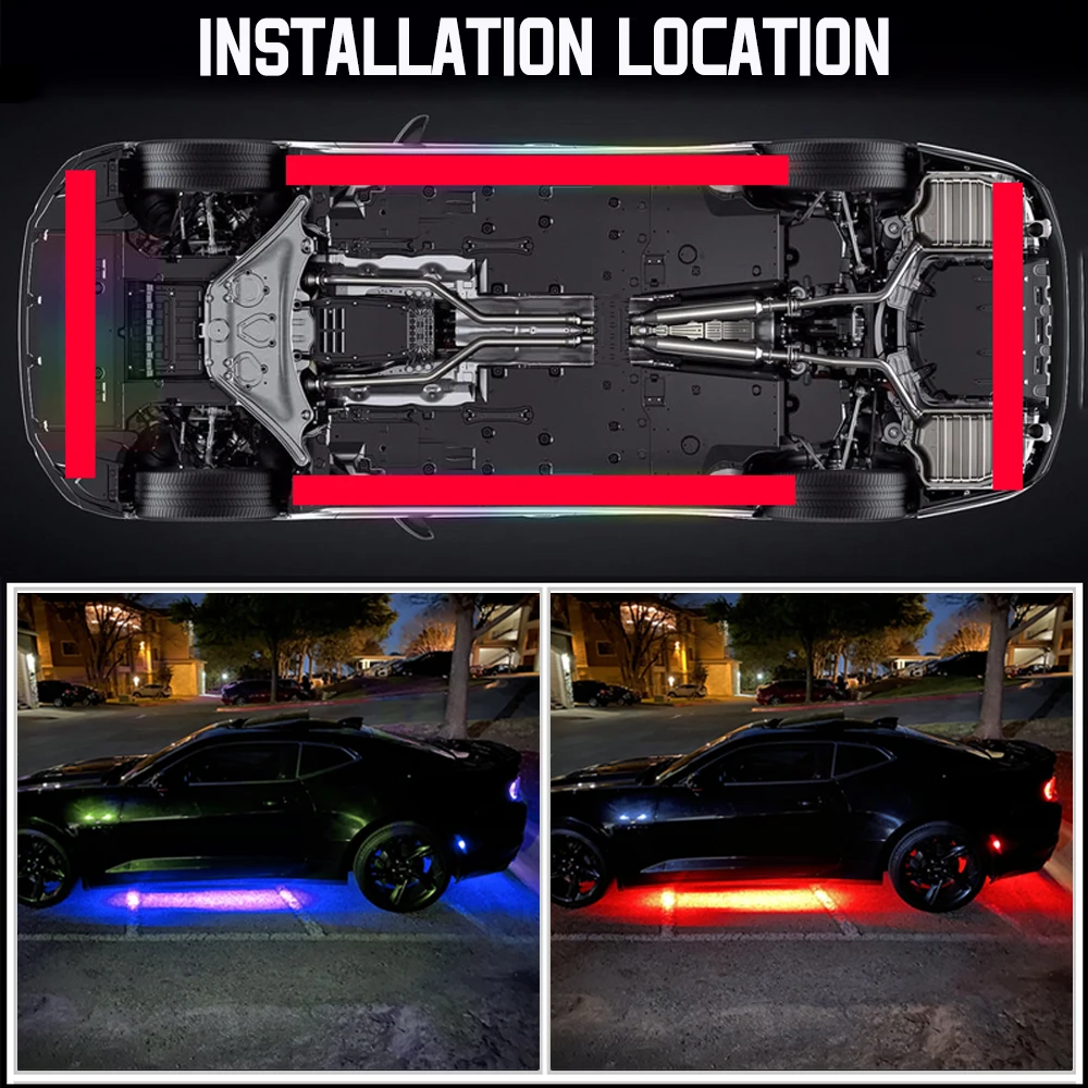 Car LED Light Underglow Strip Light LED Underbody Remote APP Control RGB Neon Lights Atmosphere Lamp for Auto Decoration. 