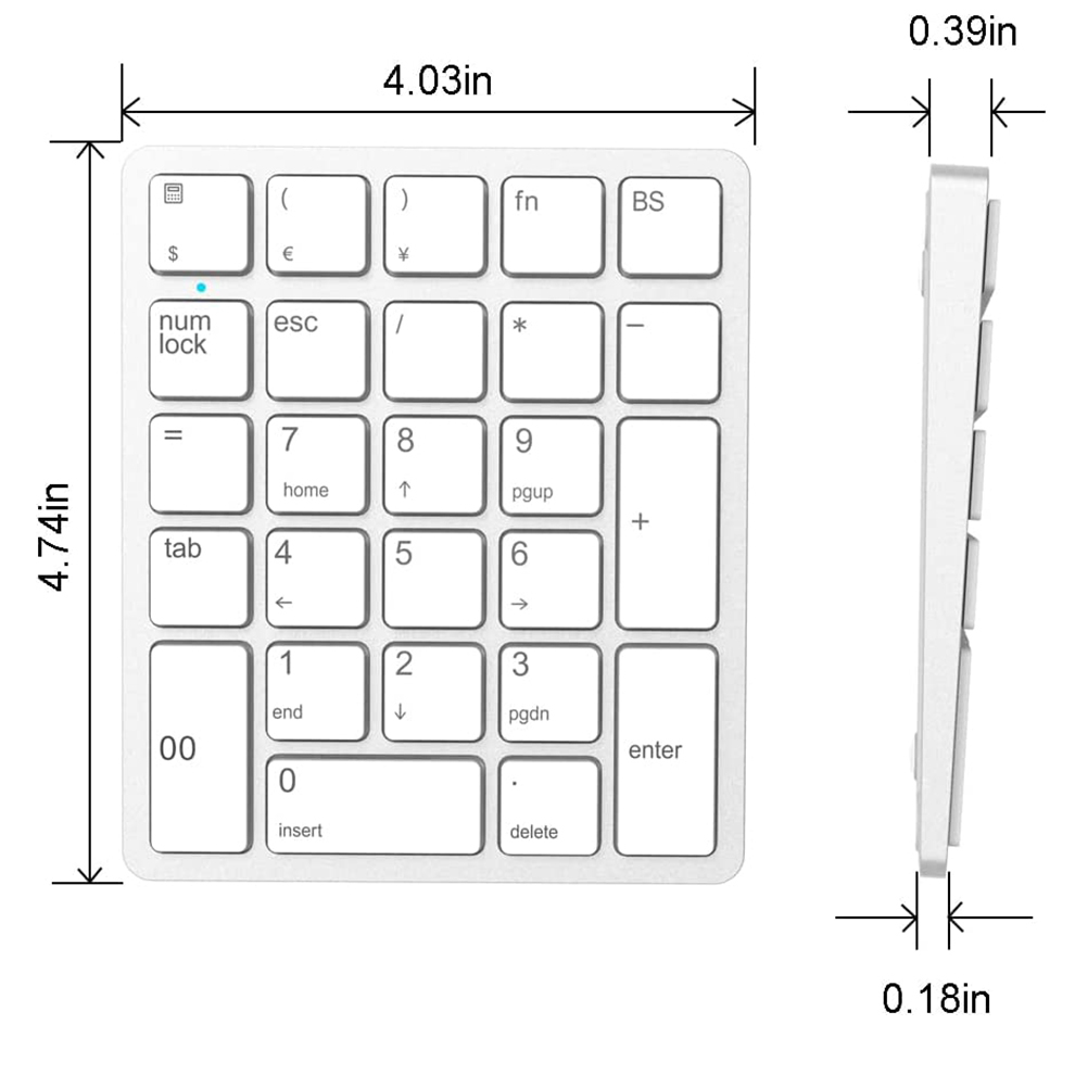 Jomaa 26 Keys Wireless Number Pads Rechargeable USB Numeric Keypad Portable Financial Accounting Number Keyboard for Laptop. 