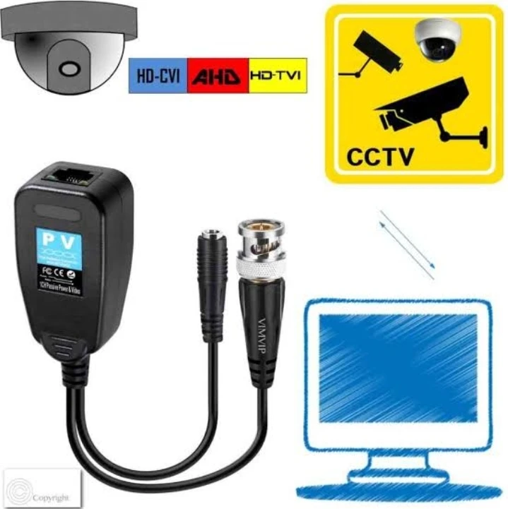 HD-CVI/TVI/AHD Passive Video Balun With Power Connector RJ45