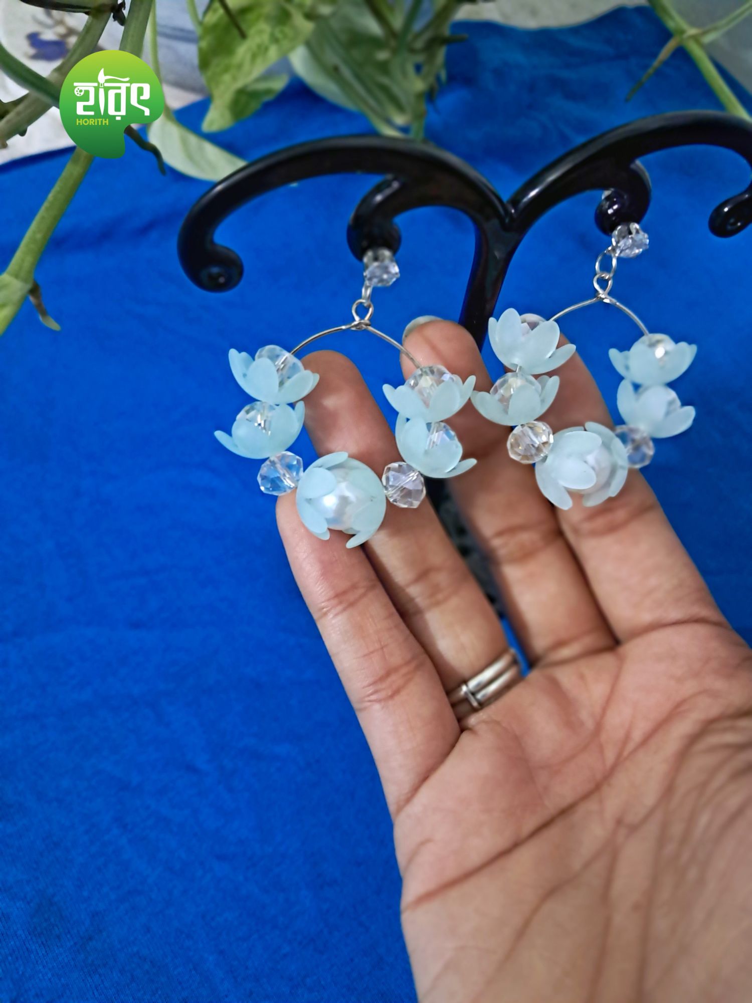 Elegant Blue Floral Earrings