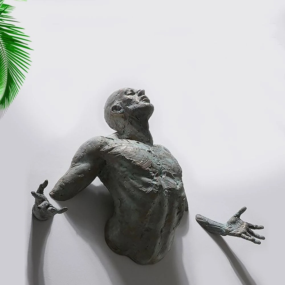 New Imitation Copper Wall Decor Abstract Character Resin Rock Climbing Man Statue Sculpture Background Wall Art 3D Through Wall. 