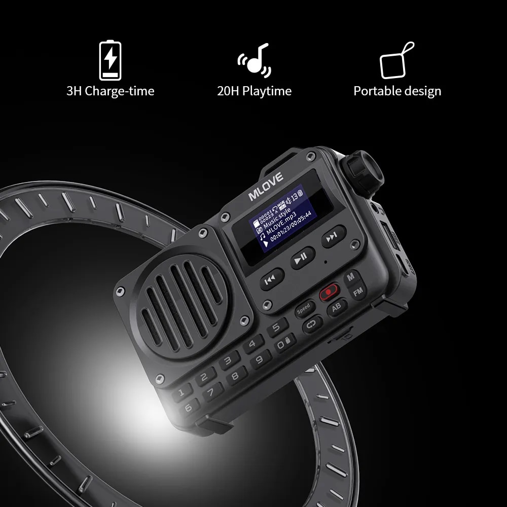 MLOVE BV800 Super-Portable Bluetooth Speaker with FM Radio,LCD Screen Display, Antenna, AUX Input, USB Disk, TF Card, MP3 Player. 