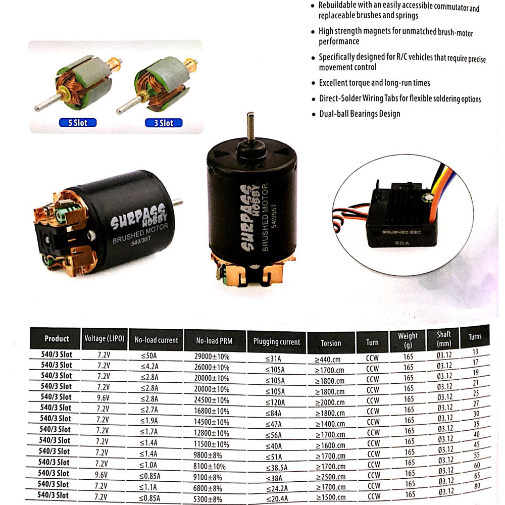 Surpass Hobby 540 80T 13T 17T 21T 23T 27T 35T 45T 55T Brushed Motor for 1/10 RC Crawler Car Axial SCX10 90046 Traxxas TRX-4 Boat. 