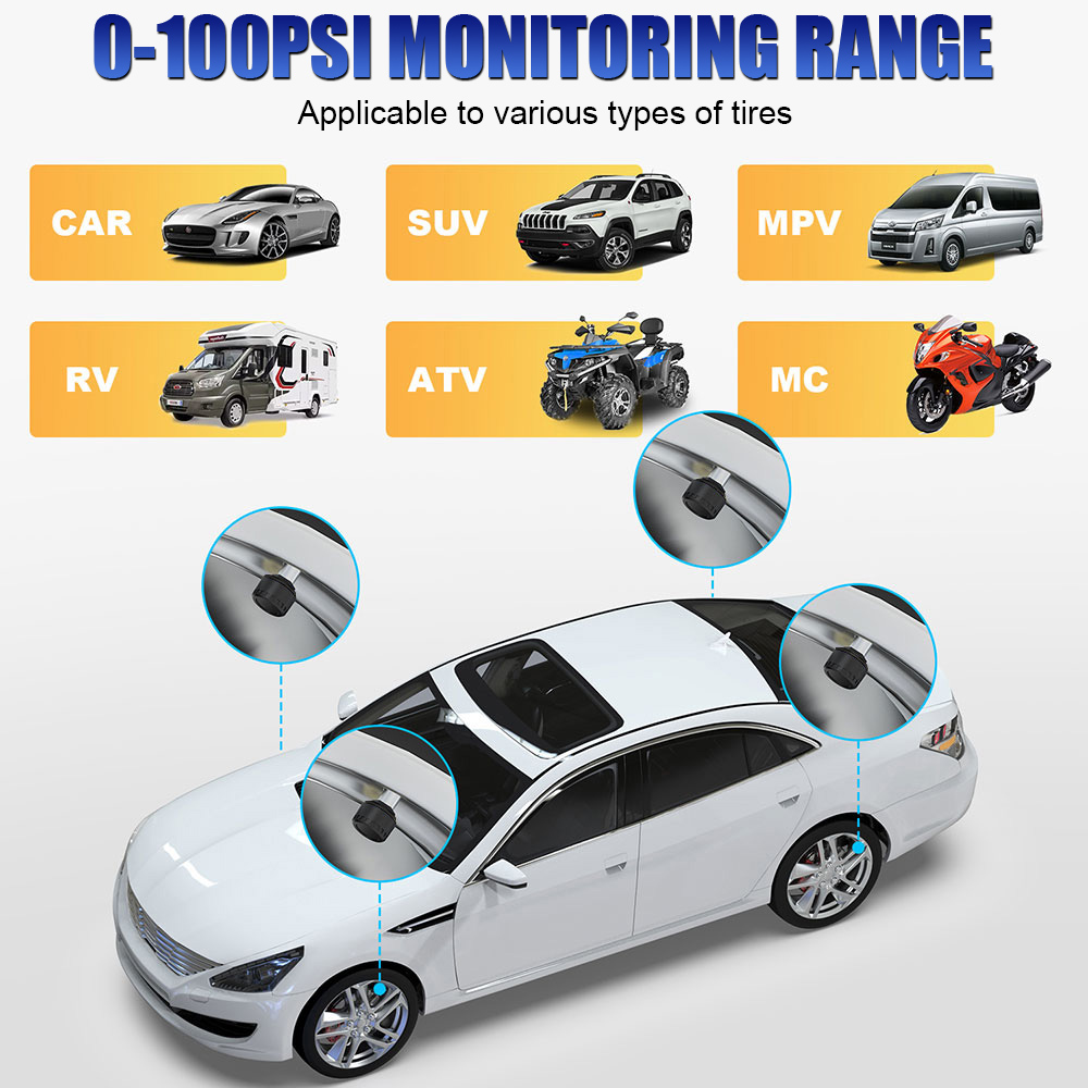 Bluetooth 5.0 External TPMS Mobile Phone APP Display Car Tire Pressure Sensors Android/IOS Tire Pressure Monitoring System. 