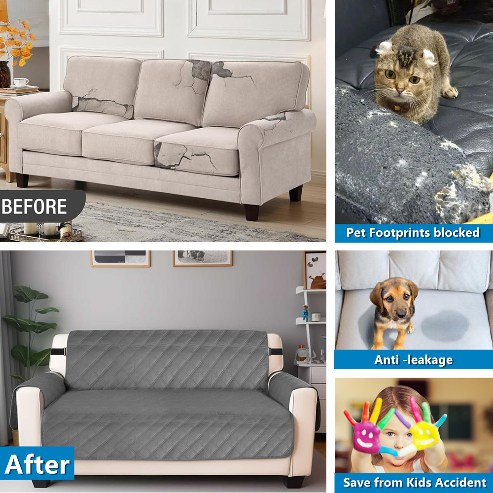 100% Waterproof Couch Cover Sofa Slipcover with Non-Slip Granule Elastic Strap Sofa Cover Anti-Skid Washable Furniture Protector. 