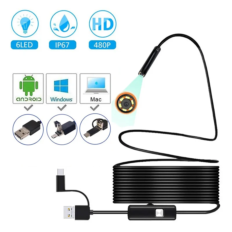 Mini Endoscope Inspection Camera 3 In 1 Micro USB Type C 5.5 7mm For IOS Iphone Waterproof Pipeline Borescope