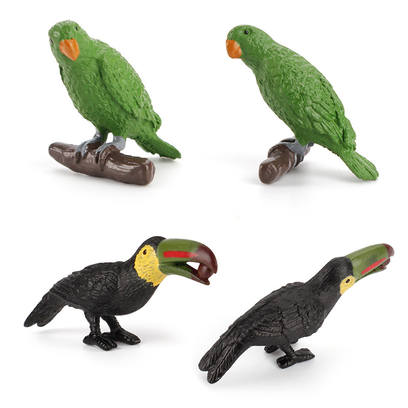 11pcs/set Mini Size Birds Model Parrot Flamingo Solid Simulation Action Figures Ornaments Toys For Children Christmas Gifts. 