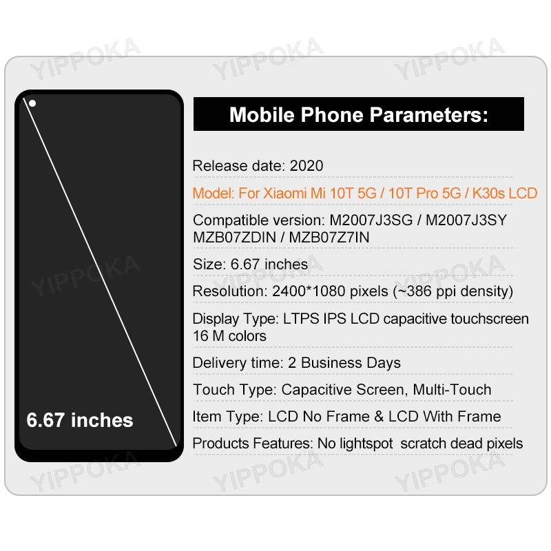 6.67" For Xiaomi Mi 10T Pro 5G LCD Display Touch Screen For Xiaomi Mi 10T 5G LCD Redmi k30s Digitizer Assembly Replace. 
