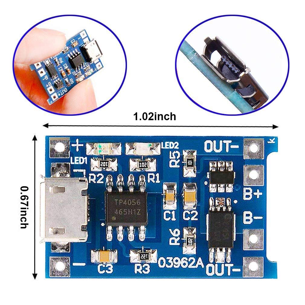 2/5PC Type-C Micro Mini 5V1A 18650 TP4056 Lithium Battery Charger Module Charging Board With Protection Dual Functions 1A Li-ion. 