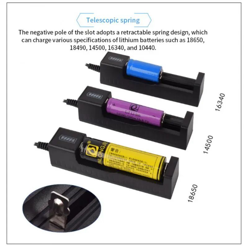 Usb Smart Single Slot Charger 18650 Lithium Charger Small Fan Flashlight Battery Charging Adapter With Indicator Light. 