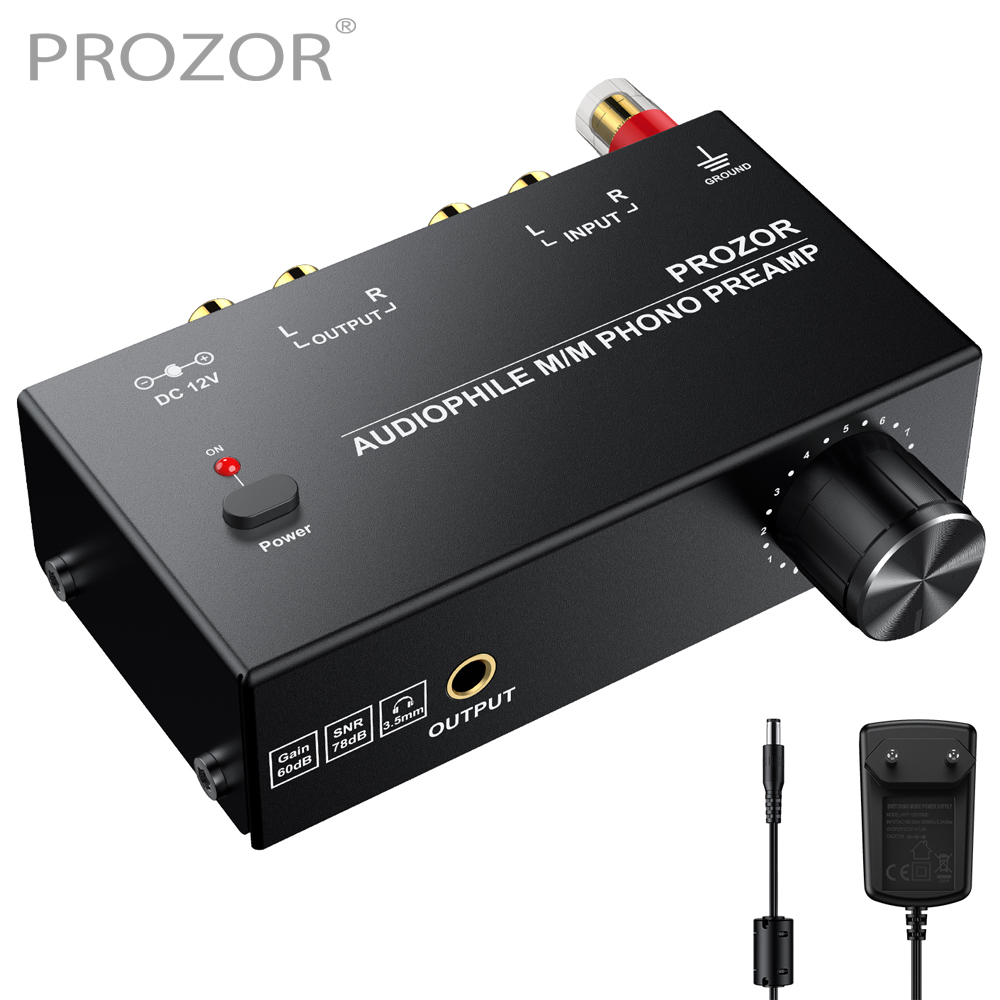 Prozor Phono Preamplifier Converter Audiophile M/M Phono Preamp Preamplifier With Level Control 2 RCA Input & Output For AK-750S