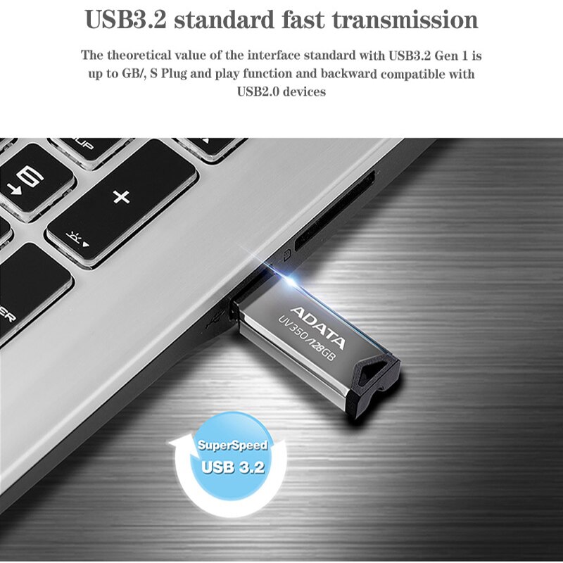 ADATA USB 3.2 Flash Drives Pen Drive UV350 Metal Pendrive 32GB 64GB 128GB 256GB CLE Flash Disk Mini Key Memory Stick 3.0. 