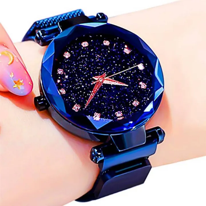 Magnetic Mesh Strap Red1 Chain Glass Mirror Girl Clock