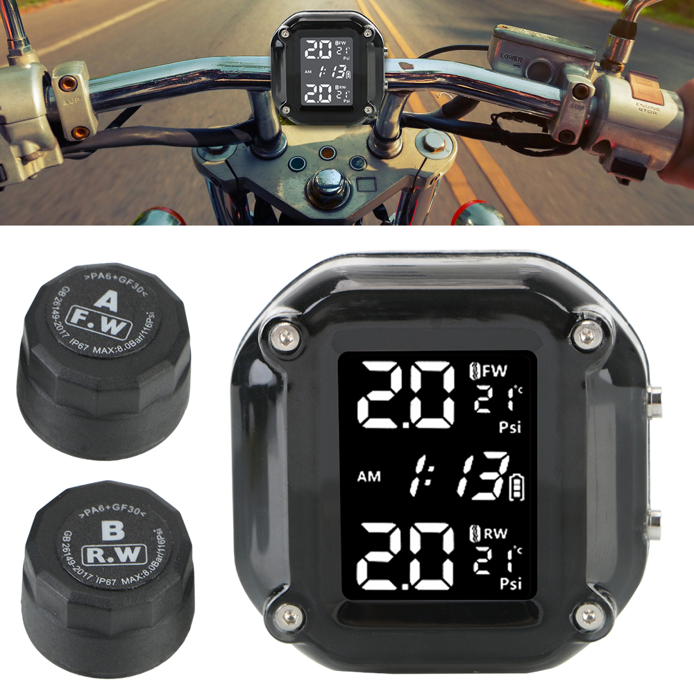 Motorcycle TPMS 2 Sensors Tire Pressure Monitoring System Tyre Tester Test Diagnostic Tools Bike Motorbike Accessories Electrics