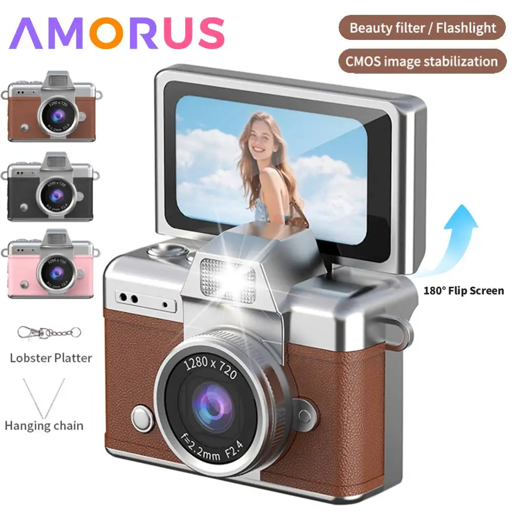 Mini Keychain Camera 1.47 Inch Flip Screen Digital CameraHD Pocket Camcorder CCD for Kids Adults for Birthdays New Year