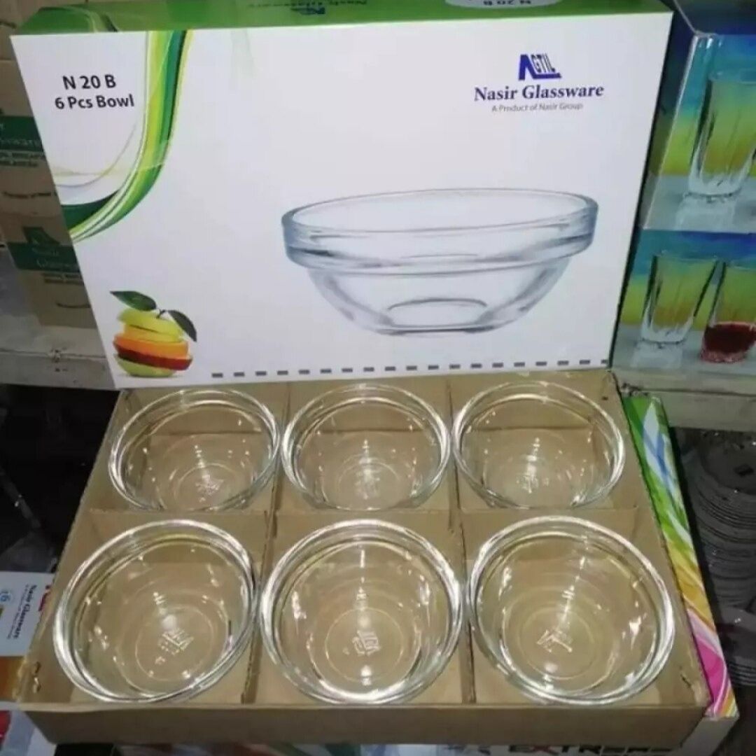 Glass Finni Set & Bati Set,Glass Bowl Set, Soup & Finni Bati, Serve Snacks And Desserts In A Stylish Glass Set (Nasir N20B) Gift Set, Crystal Clear GlassWare Finni Set, Serve Your Meals With Elegance In This Glass Bowl Set  - Pack of 6 PIECE. 