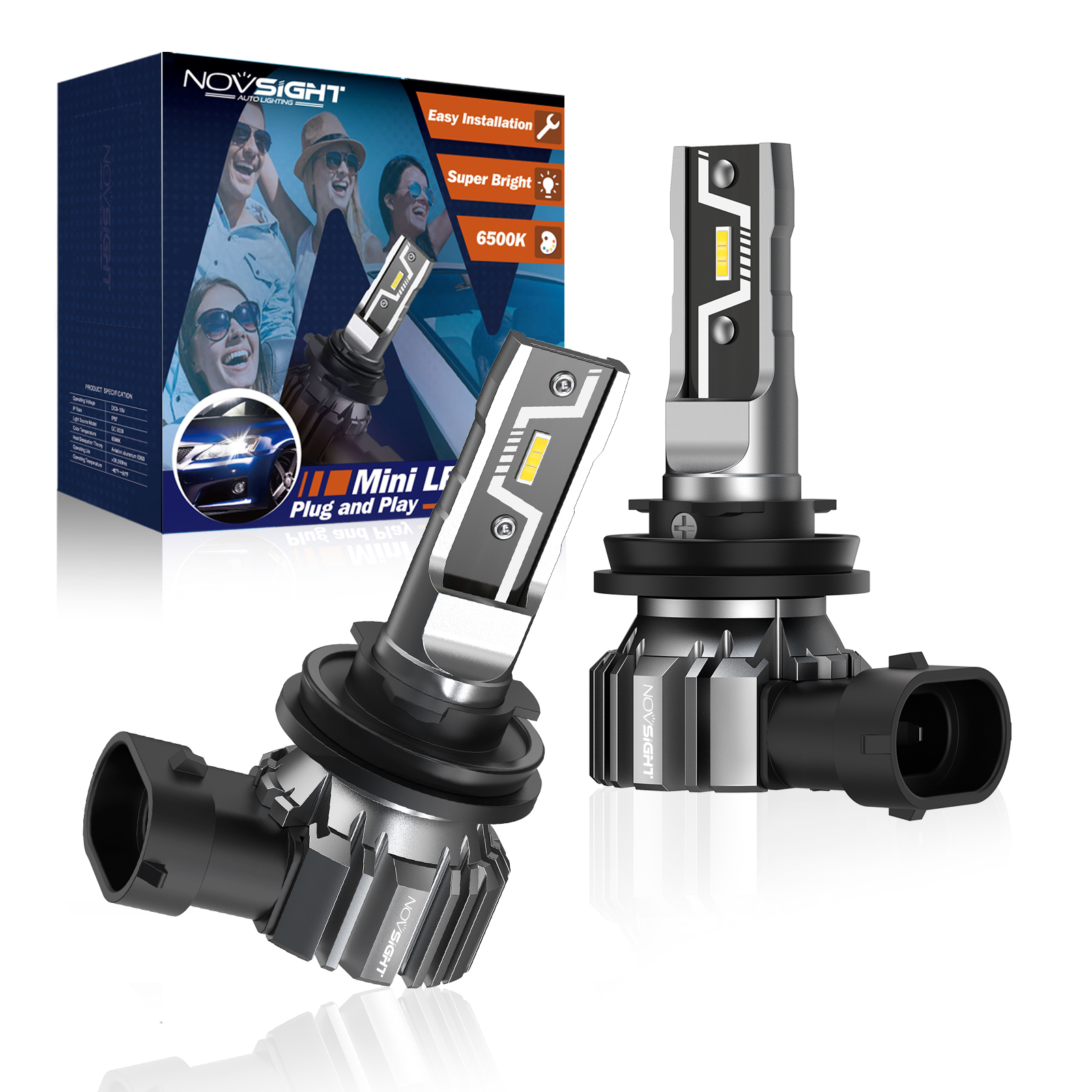 NOVSIGHT H11 LED Headlight Bulb H7 H4 H8 H9 H1 9005 HB3 9006 HB4 led h11 Mini Size Car Lamps 50W 10000LM Headlamp 6500K Fog Lamp. 