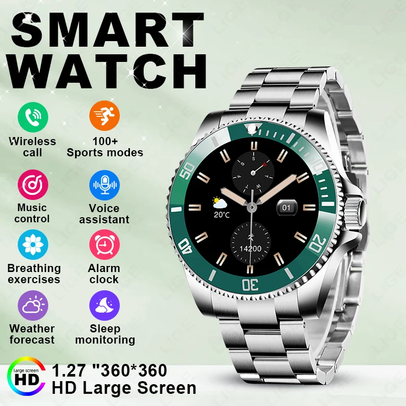 LIGE Original New Smart Watch 100+ Sports Modes IP68 Waterproof 1.27'' HD Screen Bluetooth call smart watchs for men Android IOS