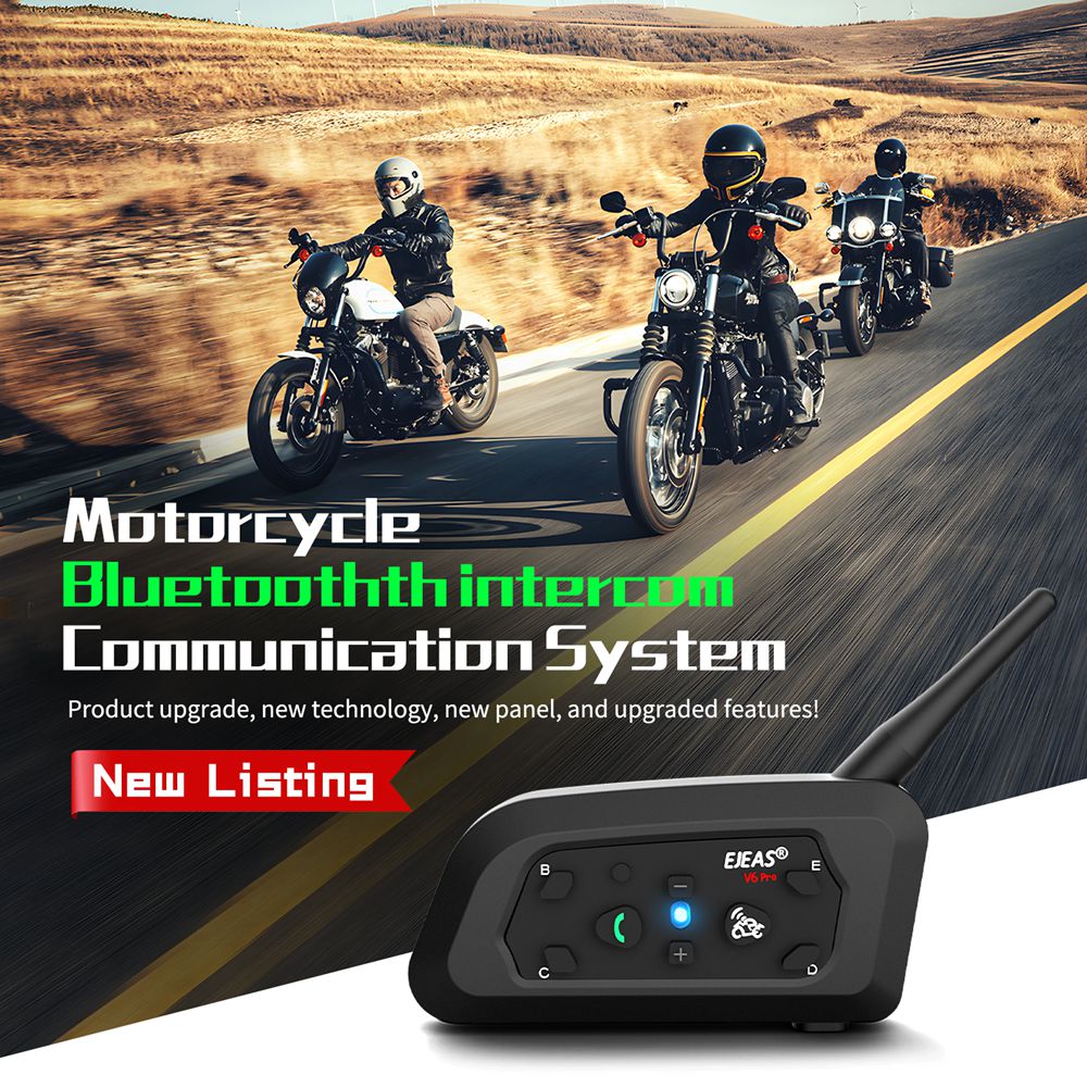 EJEAS V6 PRO +/PLUS Motorcycle Helmet Bluetooth Intercom Headset with 800M BT Interphone Communicator for 6 Riders Waterproof. 