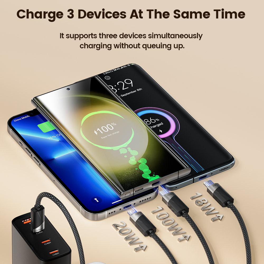 Toocki 3 in 1 Type C Cable To USB C Micro Lightning Data Cord For iPhone 15 Pro Max 100W Fast Charging Wire For Samsung Xiaomi. 