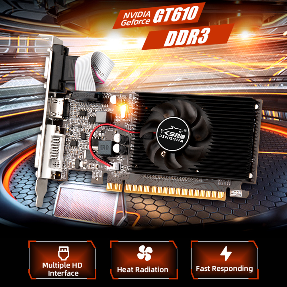 GT610 Video Card 1/2GB PCIE X16 2.0 NVIDIA GeForce GT 610 DDR3 Graphics Card VGA HD DVI 64Bit 1800MHz GT610 GPU Graphics Card. 