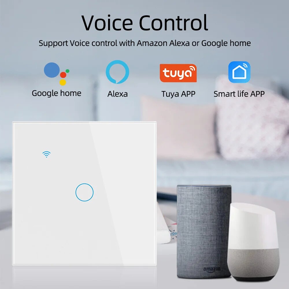 Smart Switch EU WiFi Smartlife Neutral Wire/No Neutral Wire Touch Light Switch 220V Works With Alexa Google Home 1/2/3/4 Gang. 
