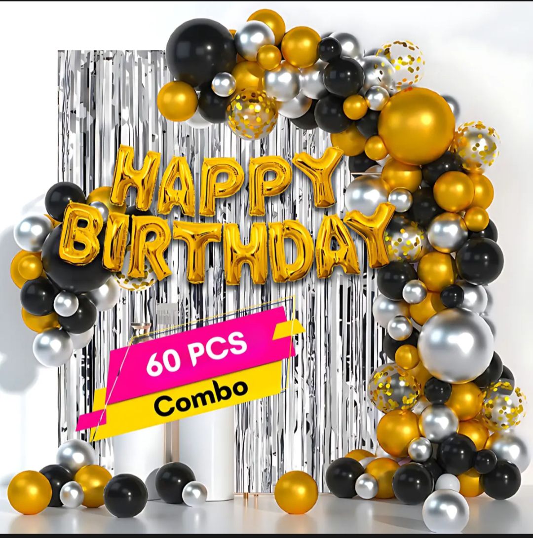 Happy Birthday 60 pcs Combo Set-05(Ballons+Foil Banner+Background)