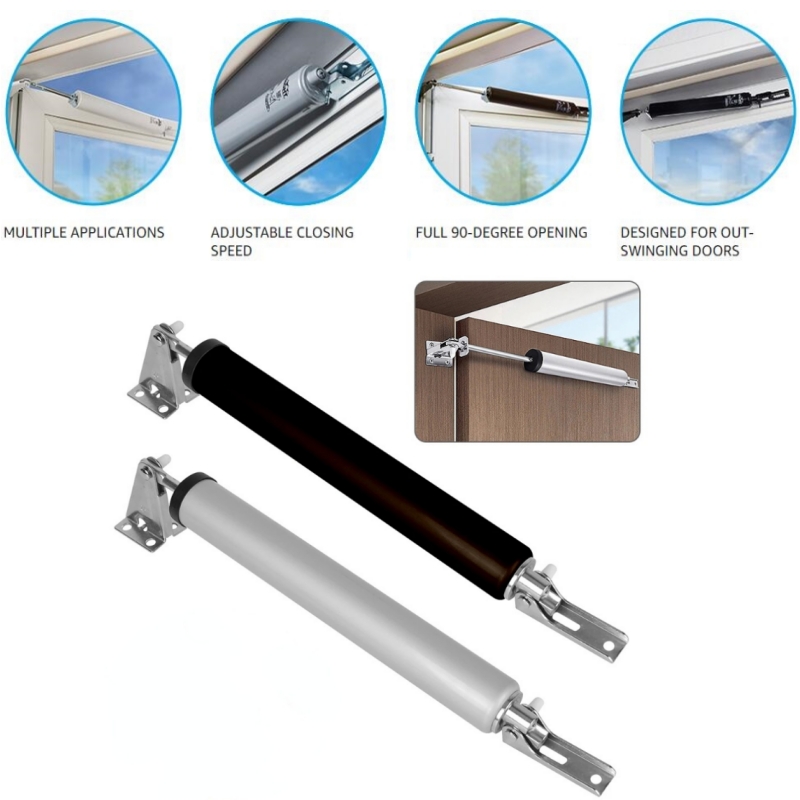 Smooth Heavy Duty Pneumatic Screen and Storm Door Closer Automatic Door Soft Close 90 Degrees Within The Positioning Stop Buffer. 